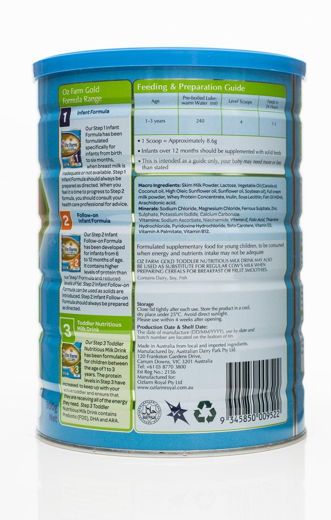 OZ Farm Gold Toddler Formula 900g (Boxed, 6 Cans, 900g Each) back1